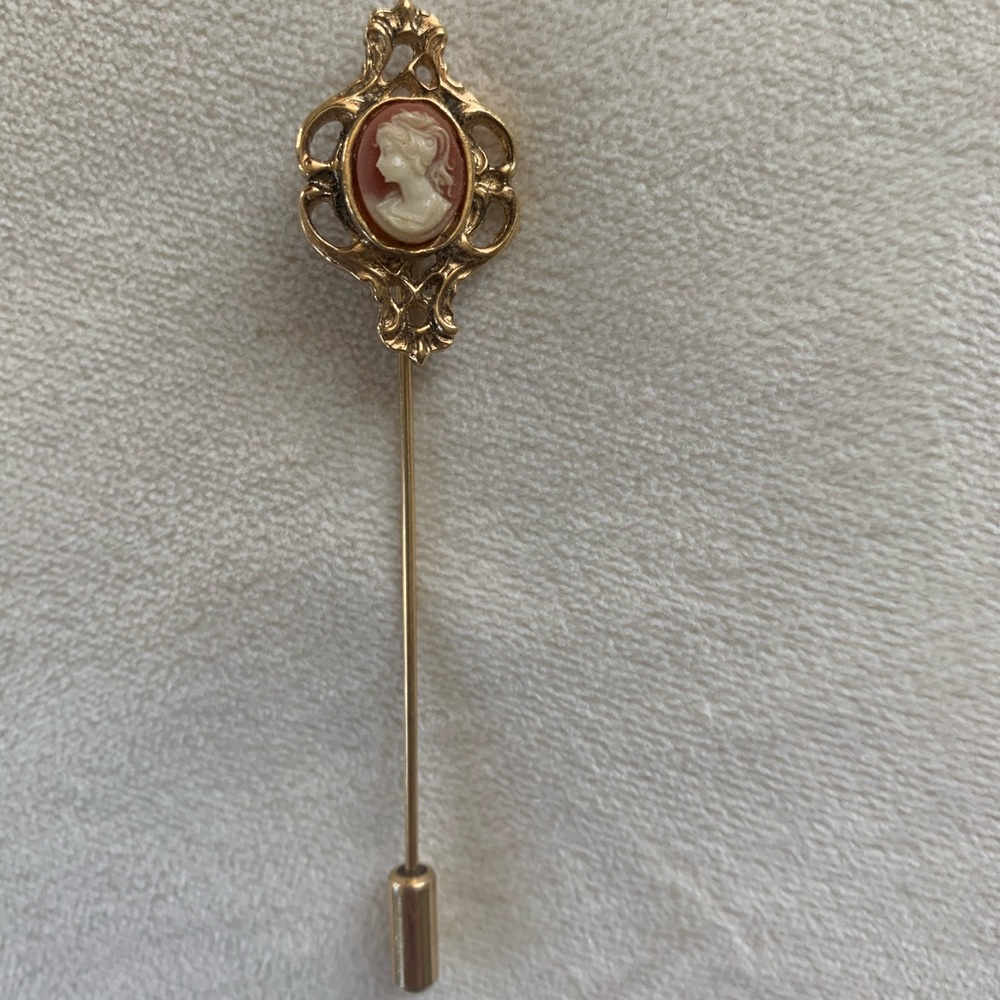 Vintage 1970s Victorian Filigree Cameo Stick Pin - Picture 5 of 6